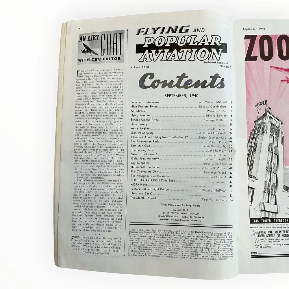 Flying and Popular Aviation Sept 1940 Panama Defense Vought SBU-1 WWII Magazine
